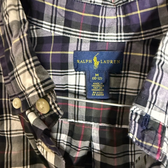 Polo Ralph Lauren long-sleeve, button-down plaid oxford shirt Kids 10/12 - Picture 4 of 4